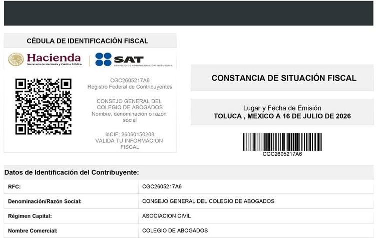 Registro de RFC del Consejo General del Colegio de Abogados